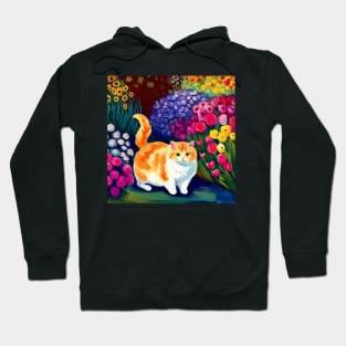 Orange and White Chonk in a Flower Garden Hoodie